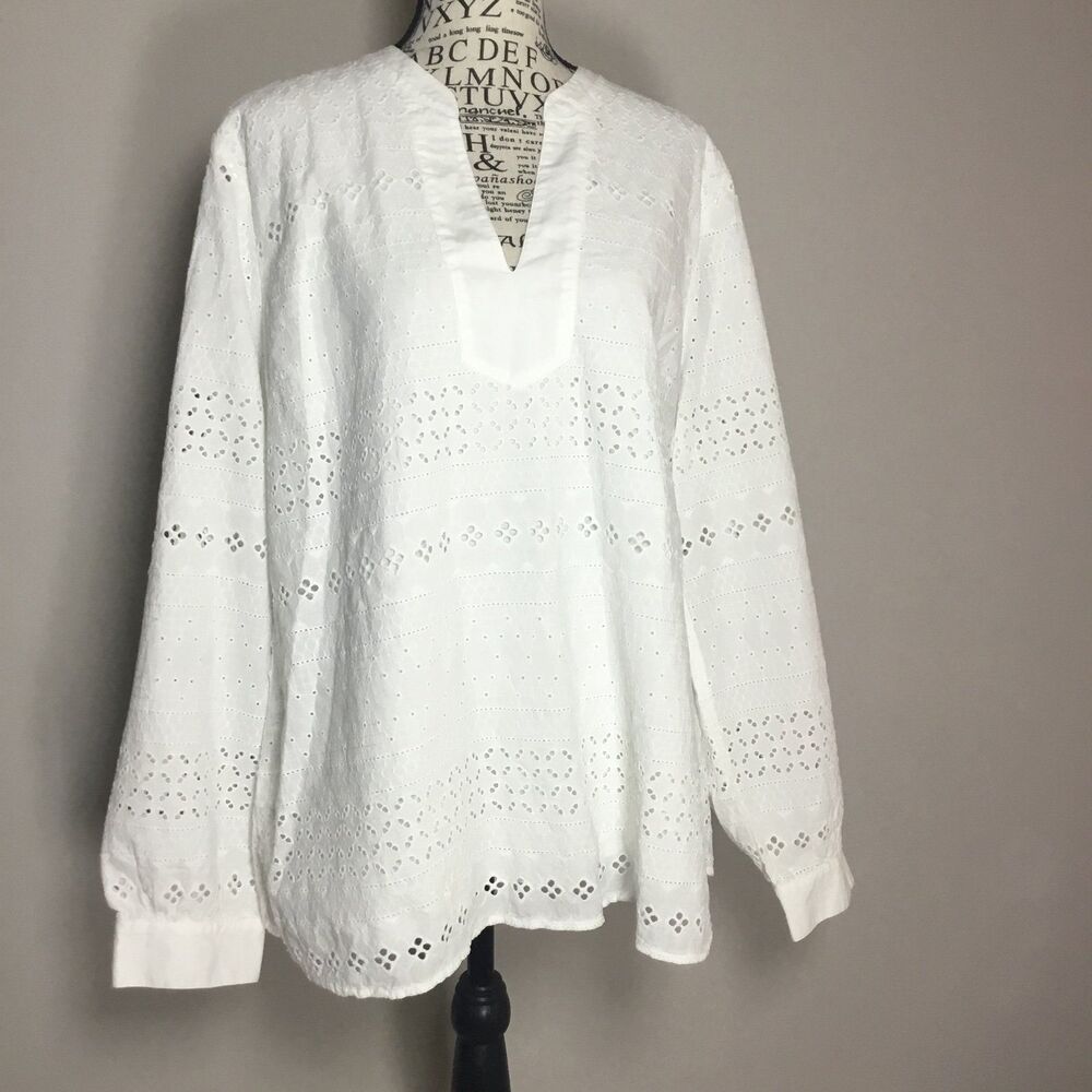 100% cotton eyelet lace top Soft Surroundings white long sleeve hippie fairy XL - Picture 2 of 6